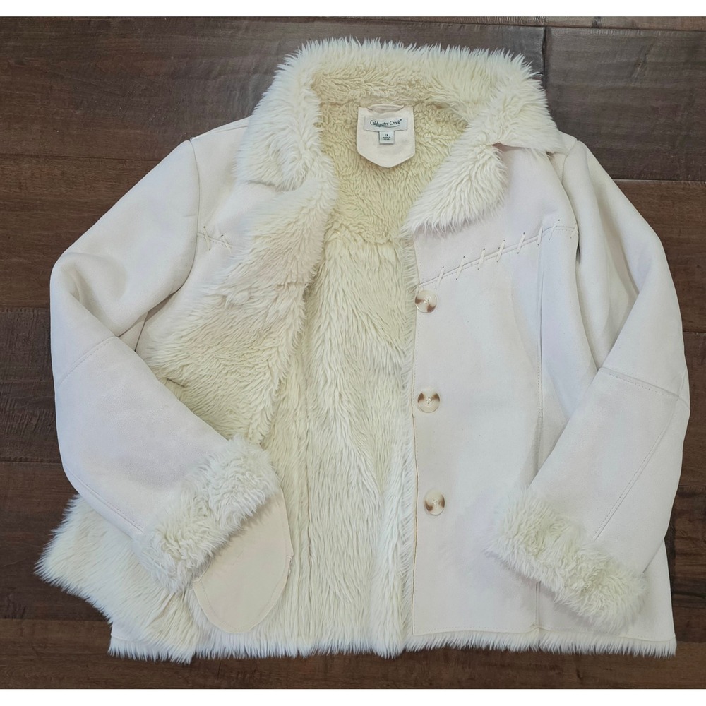 Y2K Penny Lane Whimsigoth Boho Western Ivory Faux Suede Fur Lined Jacket Size 1X